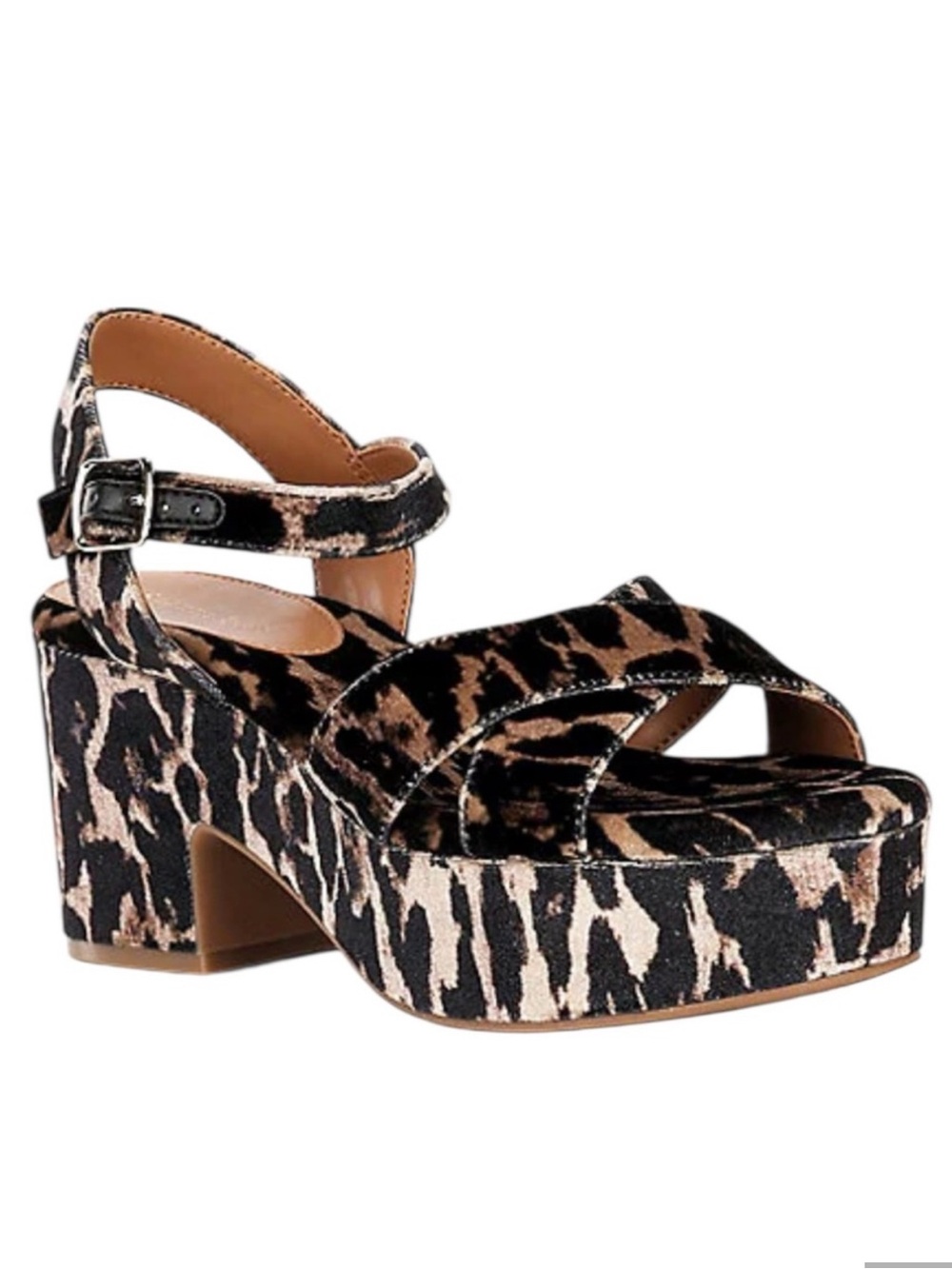Gianni Bini Joize Leopard Printed Velvet Cross Band Platform Sandals 8.5 NWOB